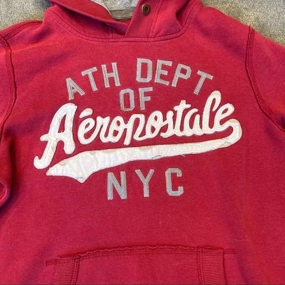 AÉROPOSTALE athletic department red hoodie with pocket, M, patchwork stitching. - Picture 3 of 14